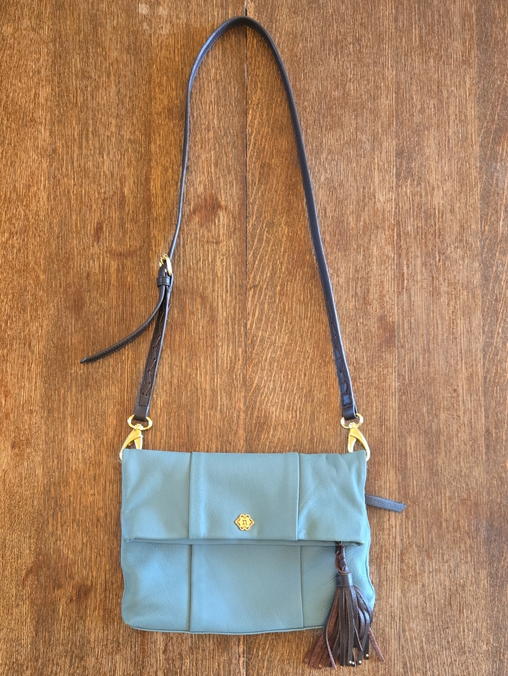 Nanette Lepore Leather Crossbody Bag in Teal with Tassel